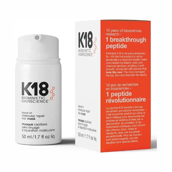 K18 Leave-In Repair Hair Mask, 50ml for a smoother finish and care for damaged hair