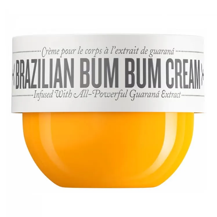 Sol de Janeiro Brazilian Bum Bum Cream 75ml jar with Cheirosa 62 scent, featuring pistachio, salted caramel, and guaraná extract for firm, smooth skin.