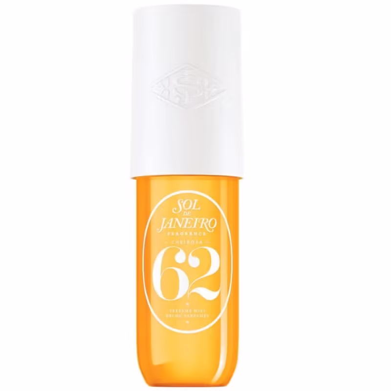 Sol de Janeiro Cheirosa 62 Perfume Mist bottle with notes of pistachio, salted caramel, and vanilla, ideal for body, hair, and clothes.